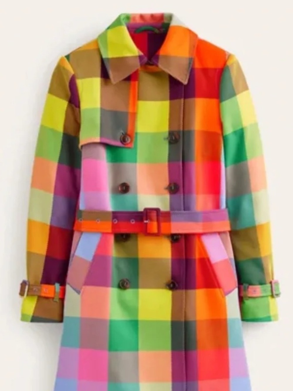 NEW $138 Rainbow Plaid Double-breasted Neon Trench Coat - Picture 5 of 8